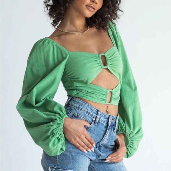 Princess Polly Tops - Princess Polly COLETTE LONG SLEEVE TOP GREEN